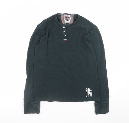 Superdry Men's Green Long Sleeve Henley T-Shirt Size L
