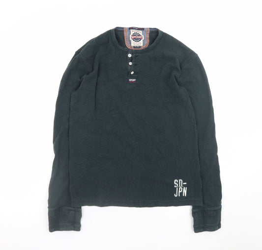 Superdry Men's Green Long Sleeve Henley T-Shirt Size L