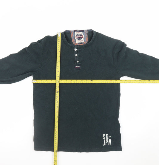 Superdry Men's Green Long Sleeve Henley T-Shirt Size L