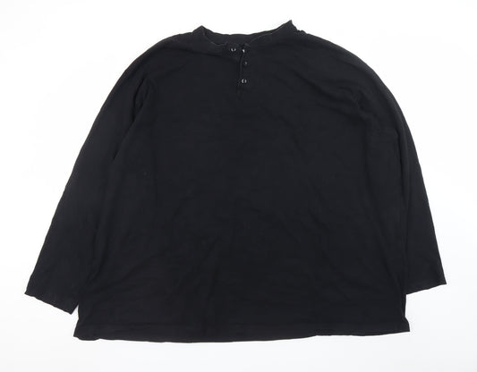 Bigdude Men’s Black 7XL Long Sleeve Henley Cotton T-Shirt