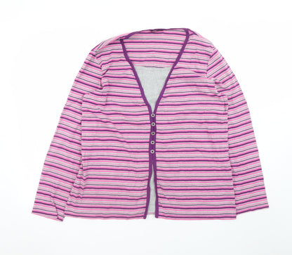 Bm Women’s Multicoloured Striped V-Neck Long Sleeve Button-Up Top Size L