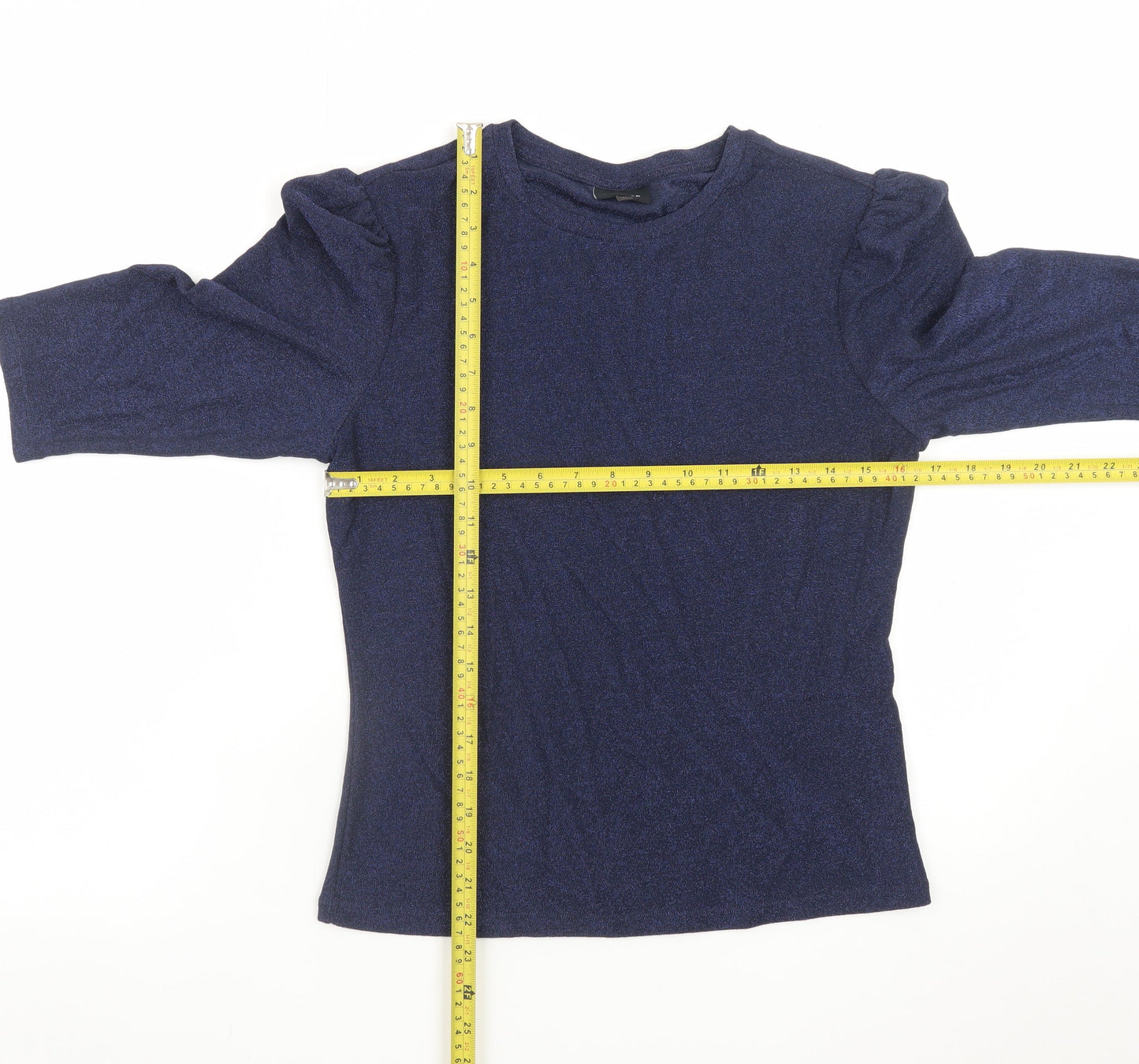 Next Women's Blue 3/4 Sleeve Puff Shoulder Knit Top Size 12