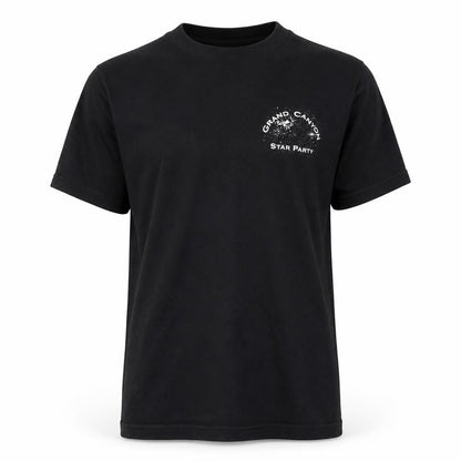 Front view of Bayside Men's Black Small Grand Canyon Star Party Graphic Cotton T-Shirt