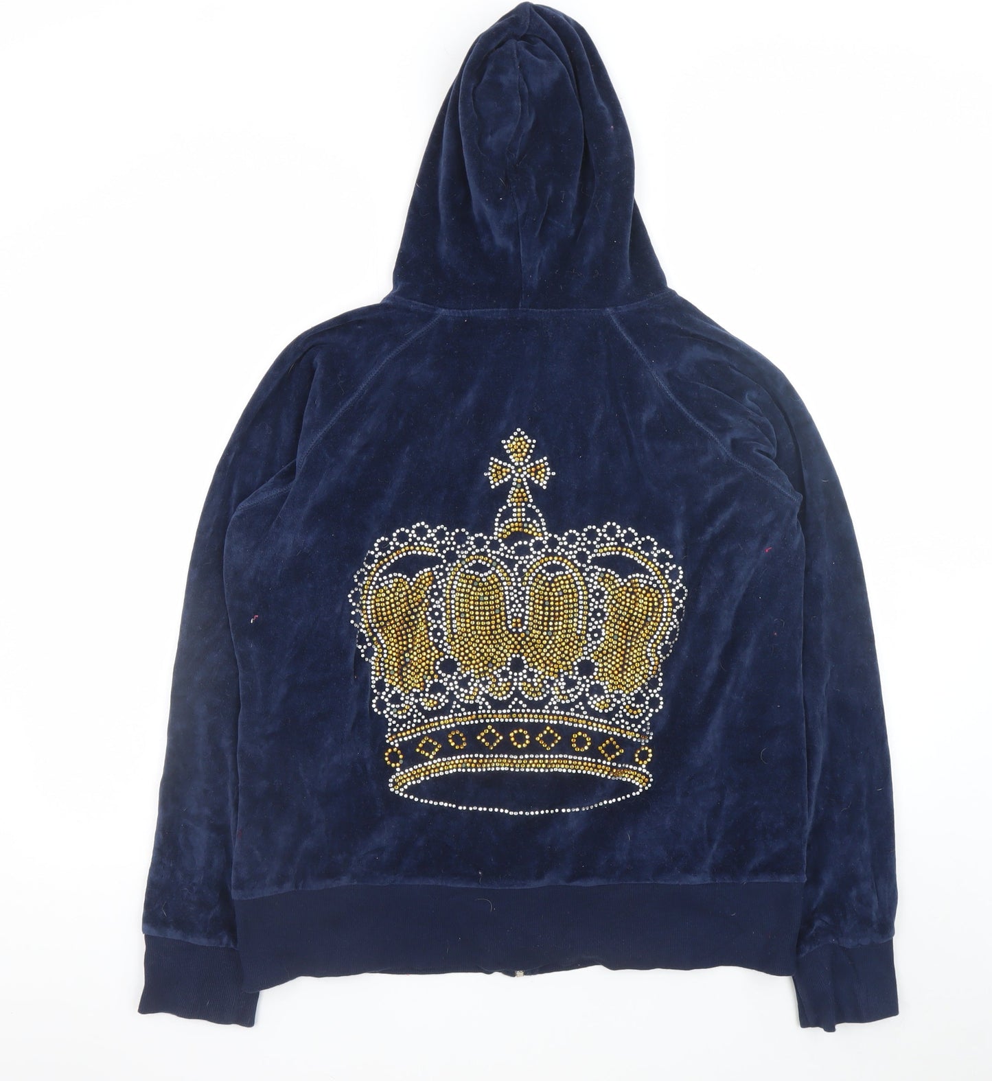 Tone Sport Women Navy Velour Full Zip Hoodie XXL Rhinestone Crown Design