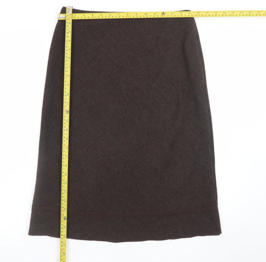 Marks and Spencer Women Brown Wool Blend Knee Length Pencil Skirt Size 12