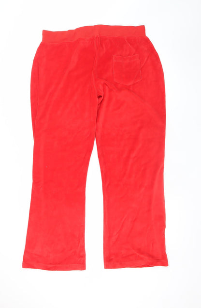 Boogy London Womens Red 4XL Velour Sweatpants with Drawstring Waist