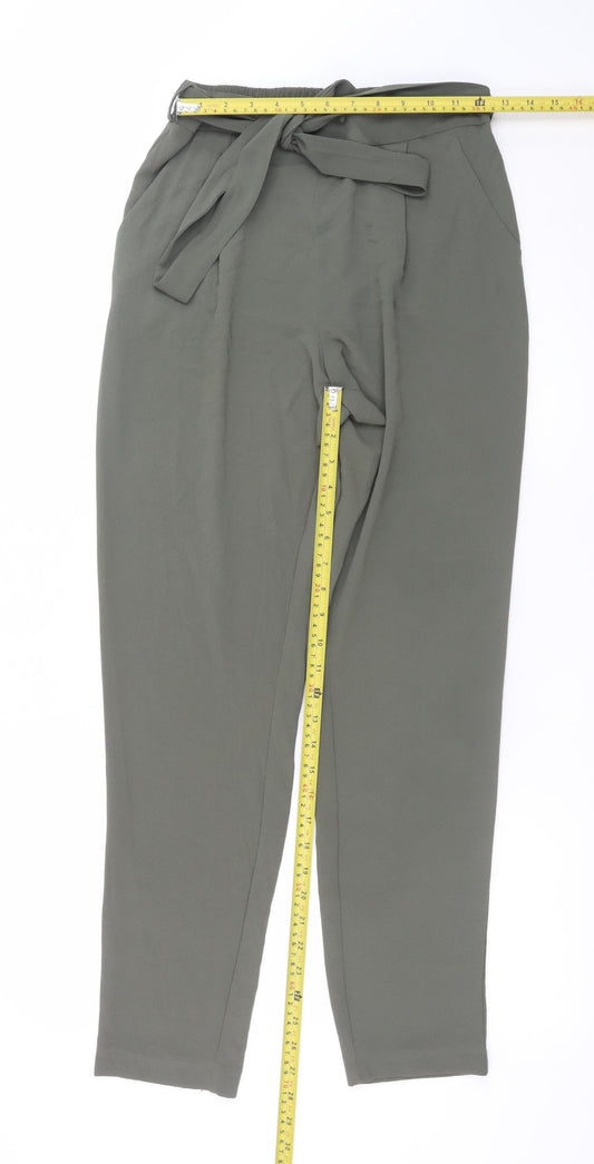 M&Co Womens Green Size 10 Paperbag Trousers Elastic Waist
