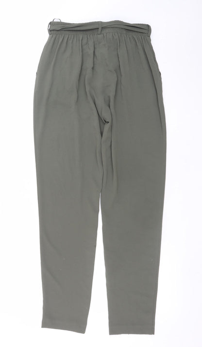 M&Co Womens Green Size 10 Paperbag Trousers Elastic Waist