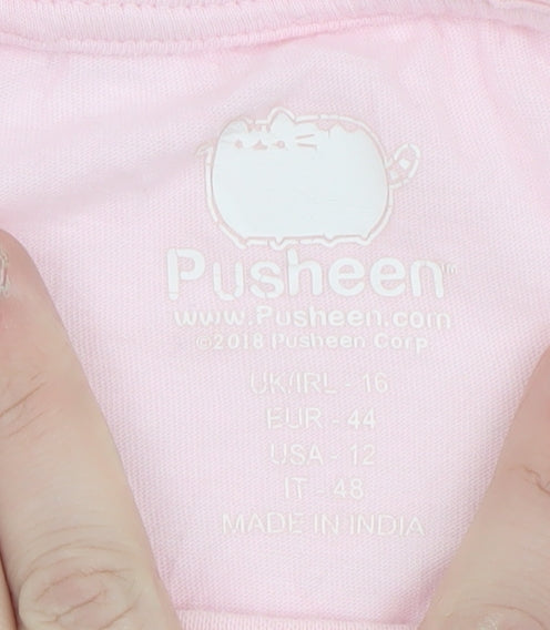 Pusheen Women Pink Cotton Nightshirt T-Shirt Style UK 16 Cartoon Cat Sleepwear