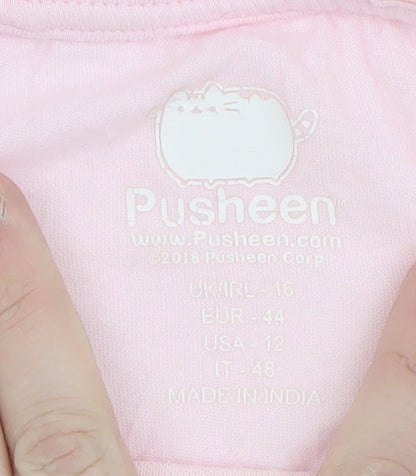 Pusheen Women Pink Cotton Nightshirt T-Shirt Style UK 16 Cartoon Cat Sleepwear