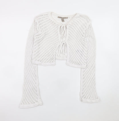 River Island Women White Open-Knit Tie Front Cardigan Size 6