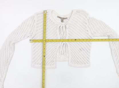 River Island Women White Open-Knit Tie Front Cardigan Size 6