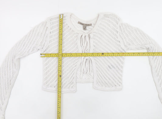 River Island Women White Open-Knit Tie Front Cardigan Size 6