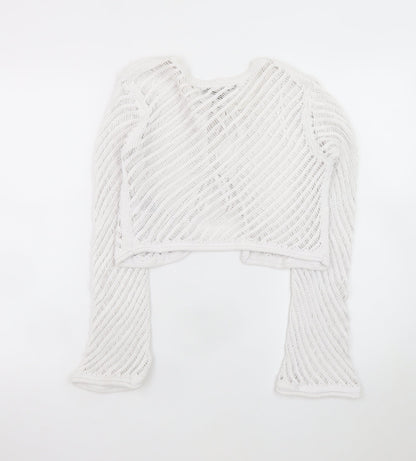 River Island Women White Open-Knit Tie Front Cardigan Size 6