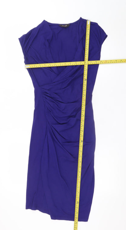 Phase Eight Women’s Blue Size 8 Wrap Dress Short Sleeve V-Neck Ruched