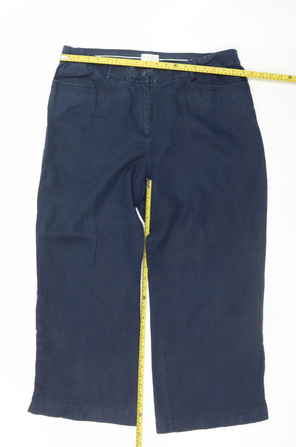 Monsoon Women’s Blue Linen Cropped Wide-Leg Trousers Size 18
