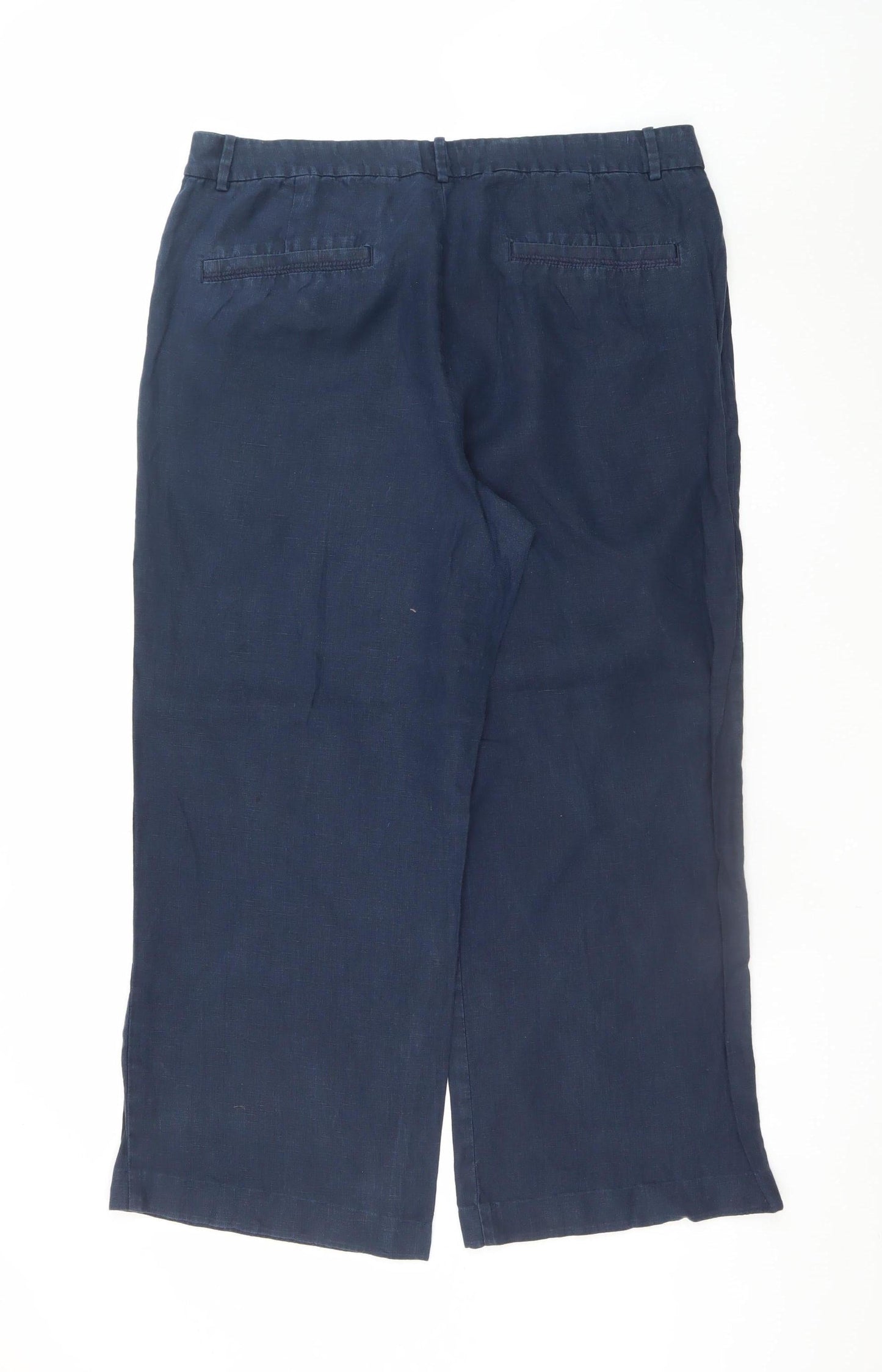 Monsoon Women’s Blue Linen Cropped Wide-Leg Trousers Size 18