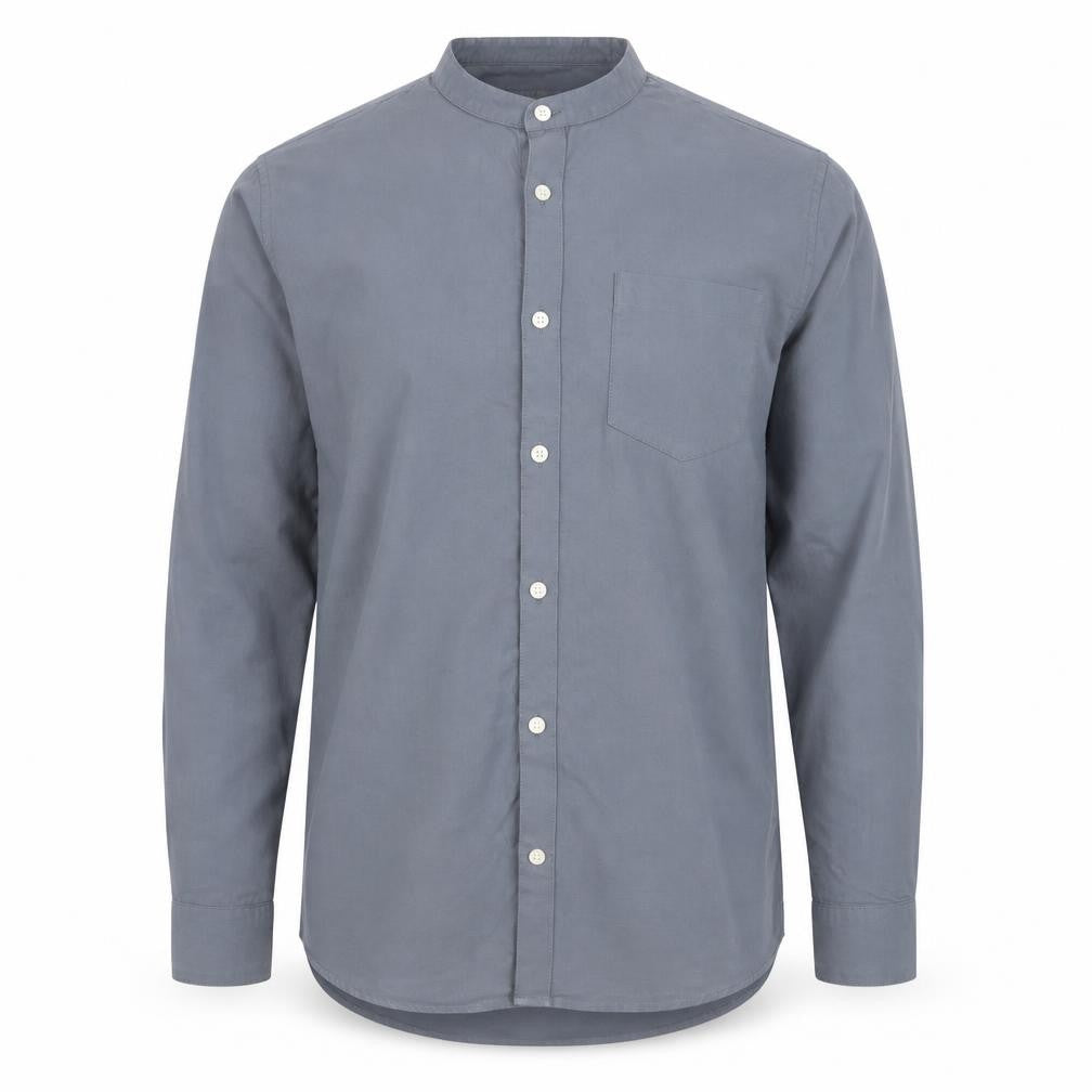 Front view of River Island Men's Blue Cotton Band Collar Button-Up Shirt M