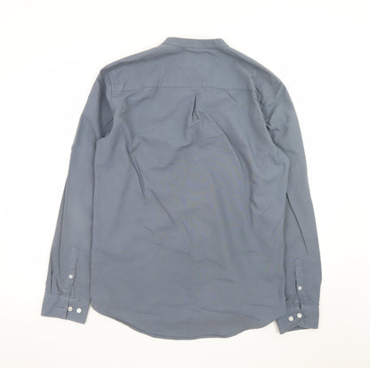 River Island Men's Blue Cotton Band Collar Button-Up Shirt M