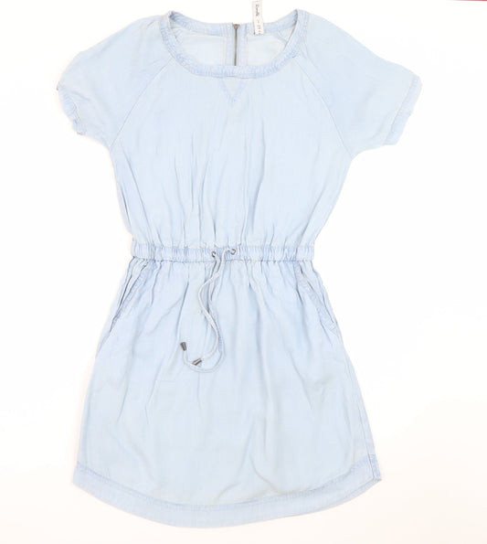 Denim Co. Women Blue Short Sleeve Chambray Shirt Dress Size 10
