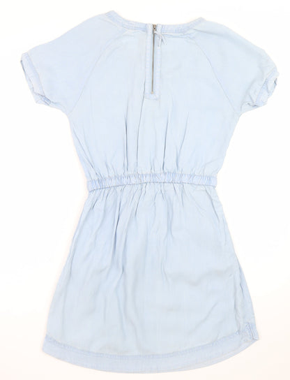 Denim Co. Women Blue Short Sleeve Chambray Shirt Dress Size 10
