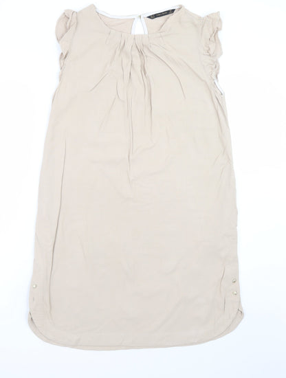 Zara Basic Women Beige Sleeveless Shift Dress Size M
