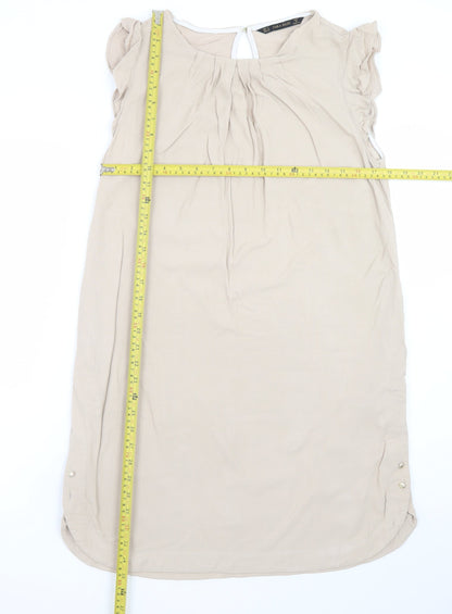 Zara Basic Women Beige Sleeveless Shift Dress Size M
