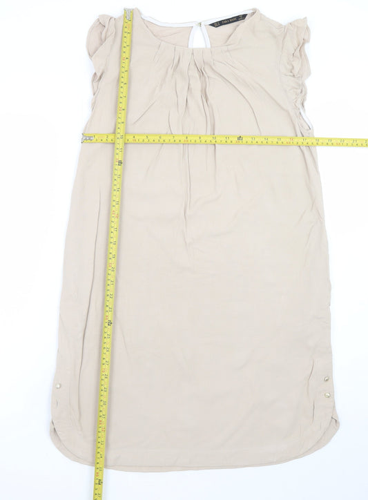 Zara Basic Women Beige Sleeveless Shift Dress Size M
