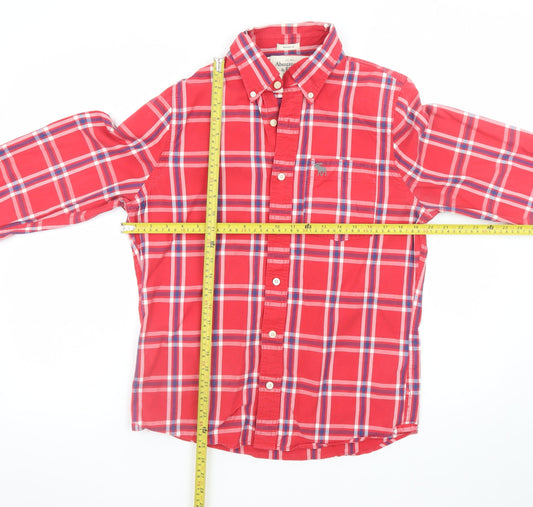 Abercrombie & Fitch Men's Red Check Button-Down Long Sleeve Shirt Size M