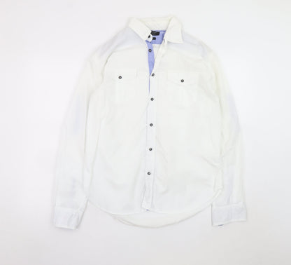 Zara Man White Long Sleeve Classic Sport Shirt Men's L