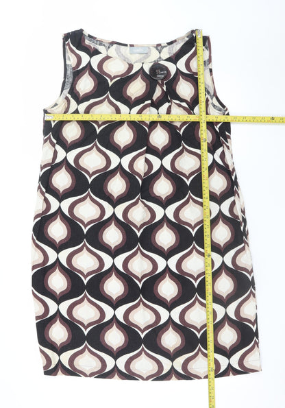 Wallis Women Brown Geometric Sleeveless Shift Dress Size 18