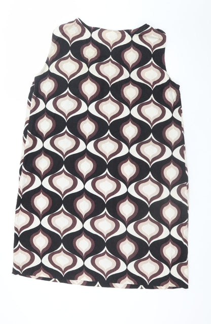 Wallis Women Brown Geometric Sleeveless Shift Dress Size 18