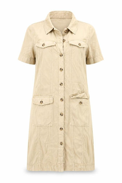 Object Women Beige Cotton Shirt Dress Size 10 Short Sleeve Casual