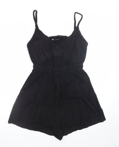 Zara Women Black Sleeveless Playsuit Size S Elastic Waist Cutout Back
