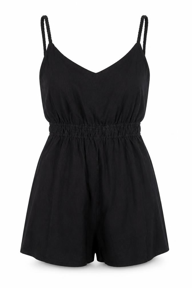 Zara Women Black Sleeveless Playsuit Size S Elastic Waist Cutout Back