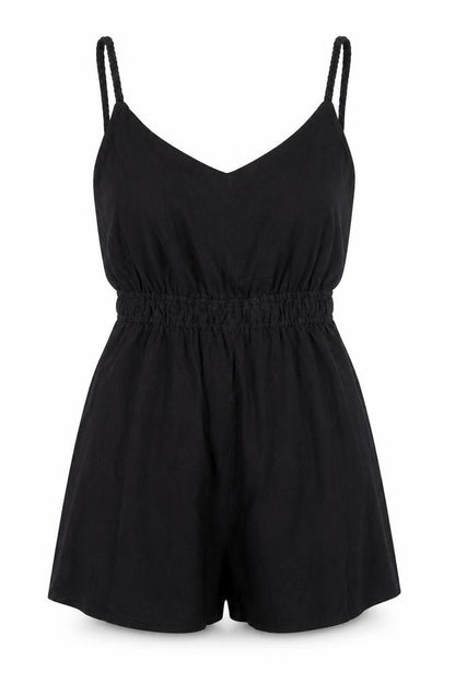 Zara Women Black Sleeveless Playsuit Size S Elastic Waist Cutout Back