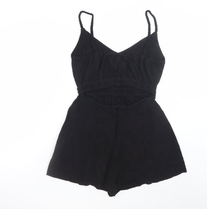 Zara Women Black Sleeveless Playsuit Size S Elastic Waist Cutout Back