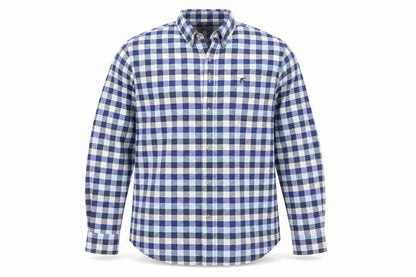 Front view of Racing Green Men's Blue Check Cotton Long Sleeve Dress Shirt XL