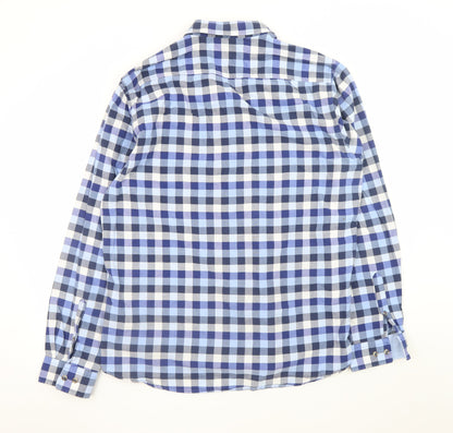 Racing Green Men's Blue Check Cotton Long Sleeve Dress Shirt XL