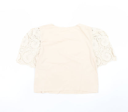 H&M Women’s Beige Lace Puff Sleeve Cropped Blouse Size S