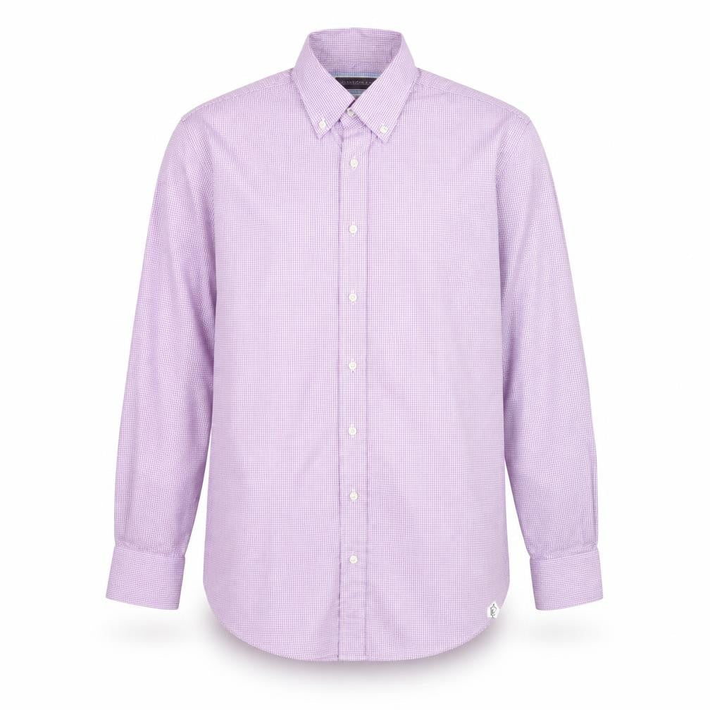 Front view of Louis Copeland & Sons Men's Pink Check Slim Fit Dress Shirt 15.5 39