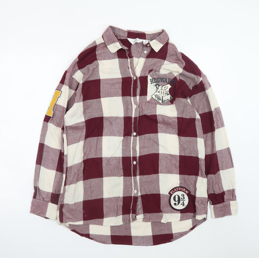 H&M Teens Red Check Hogwarts Button-Up Shirt Size 14