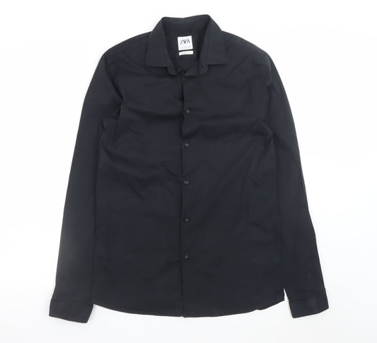 Back view of Zara Men's Black Super Slim Fit Formal Dress Shirt Medium