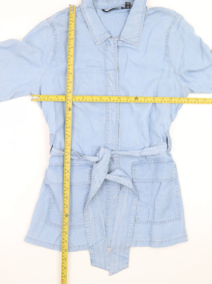Vero Moda Womens Blue Lyocell Belted Shirt Dress L