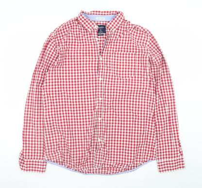 Springfield Men’s Red Check Button-Down Long Sleeve Cotton Shirt XL