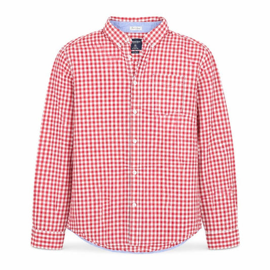 Front view of Springfield Men’s Red Check Button-Down Long Sleeve Cotton Shirt XL