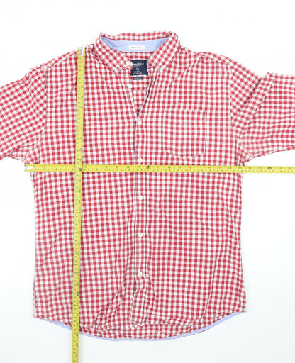 Springfield Men’s Red Check Button-Down Long Sleeve Cotton Shirt XL