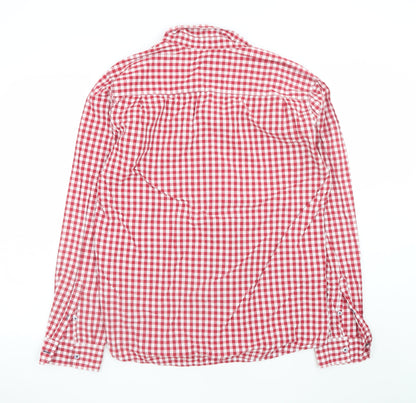 Springfield Men’s Red Check Button-Down Long Sleeve Cotton Shirt XL