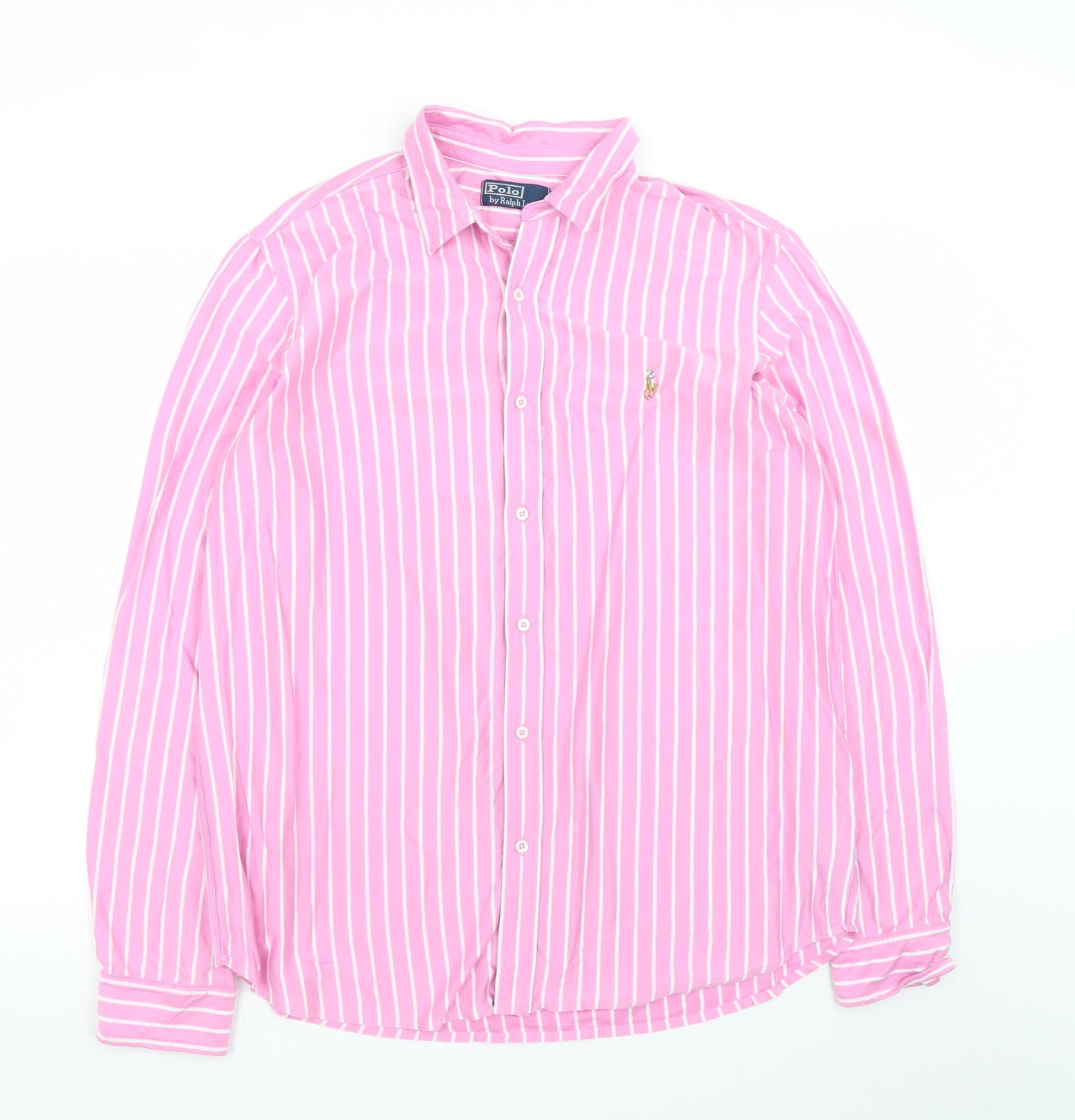 Ralph Lauren Men's Pink Striped Cotton Long Sleeve Button-Up Shirt L