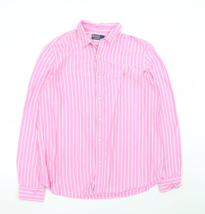 Ralph Lauren Men's Pink Striped Cotton Long Sleeve Button-Up Shirt L